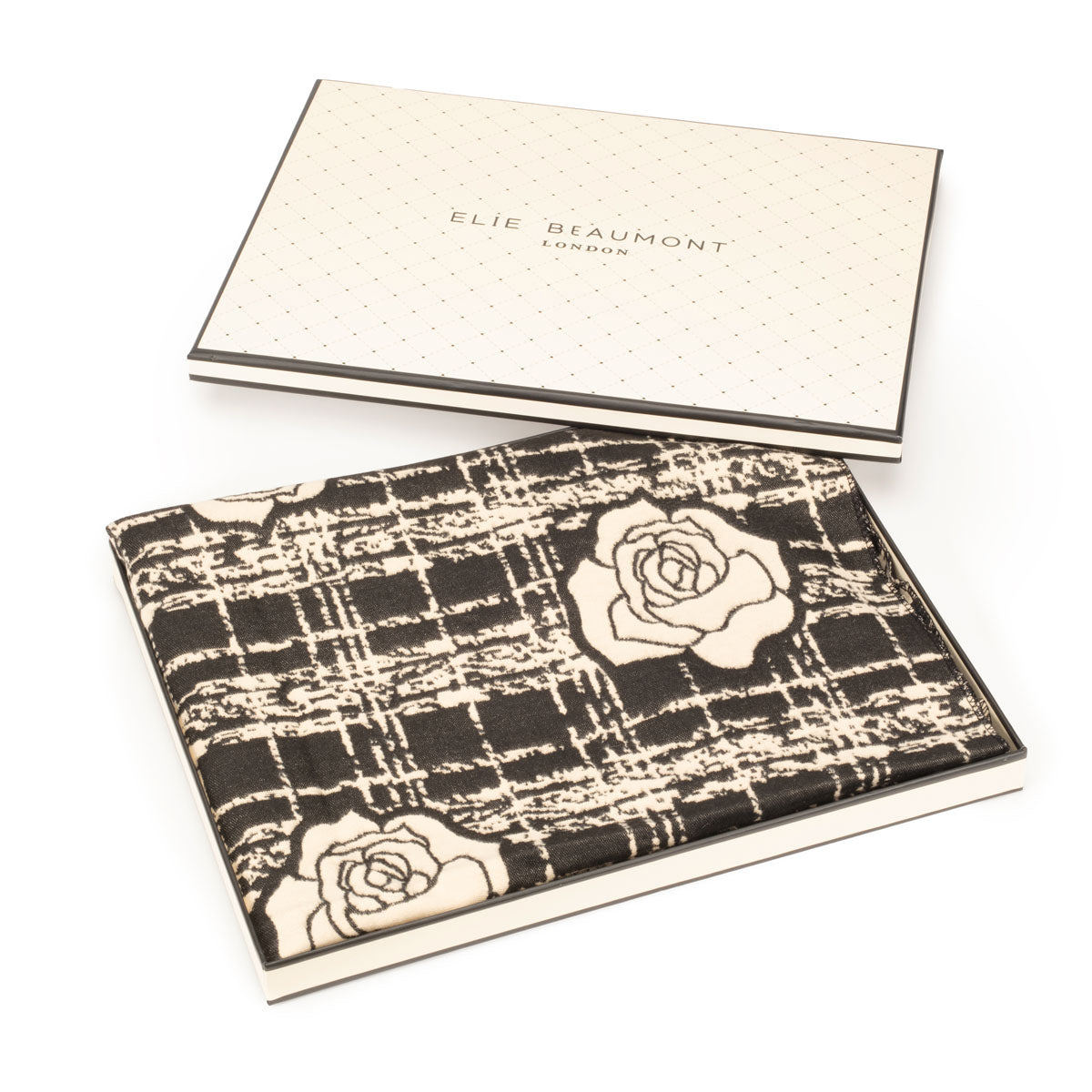 Winter Scarf - Black + Ivory Roses on Checks