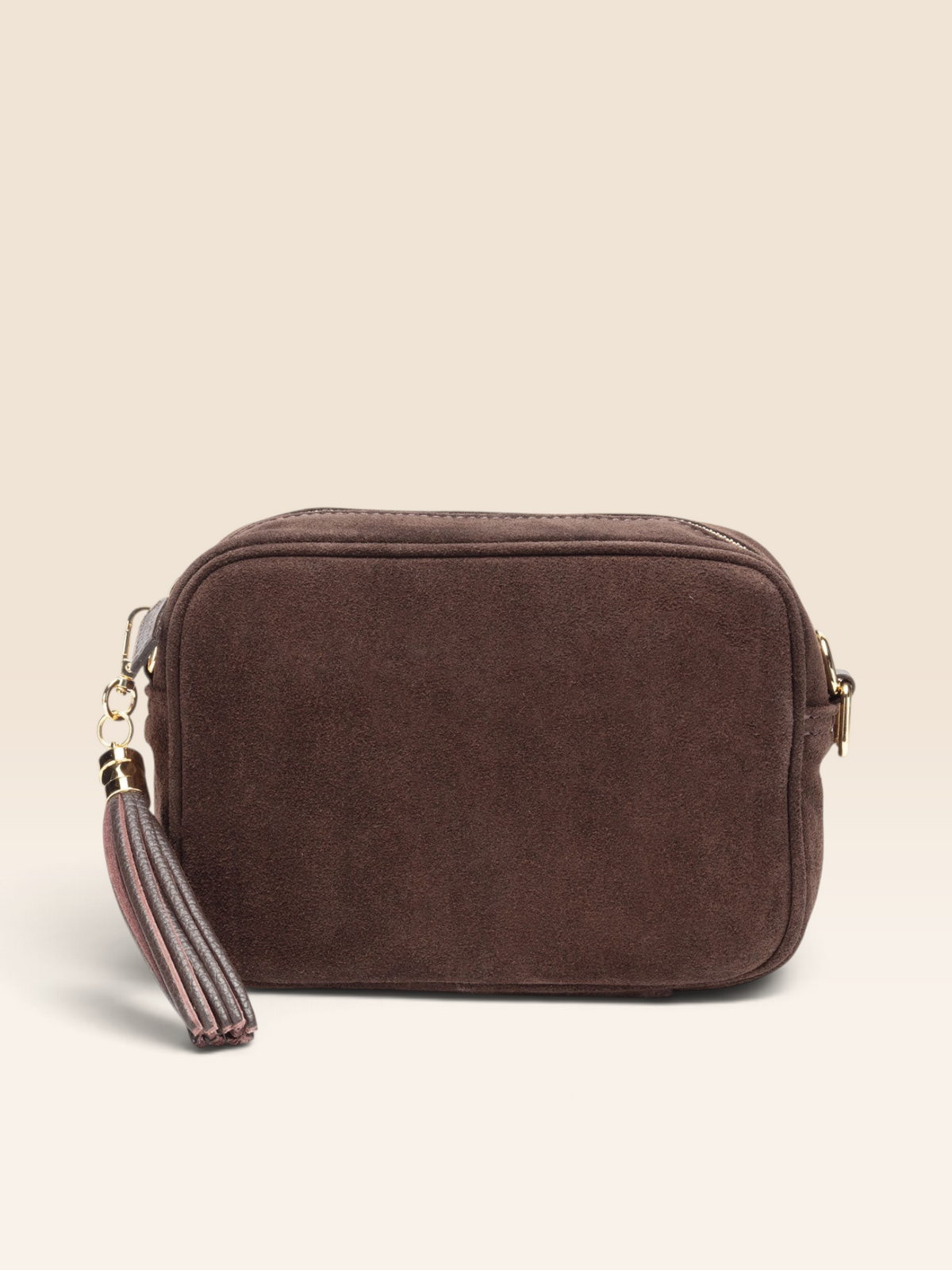 Crossbody Tassel Suede Chocolate Combo-Bag, Gold Card holder & Glasses Case