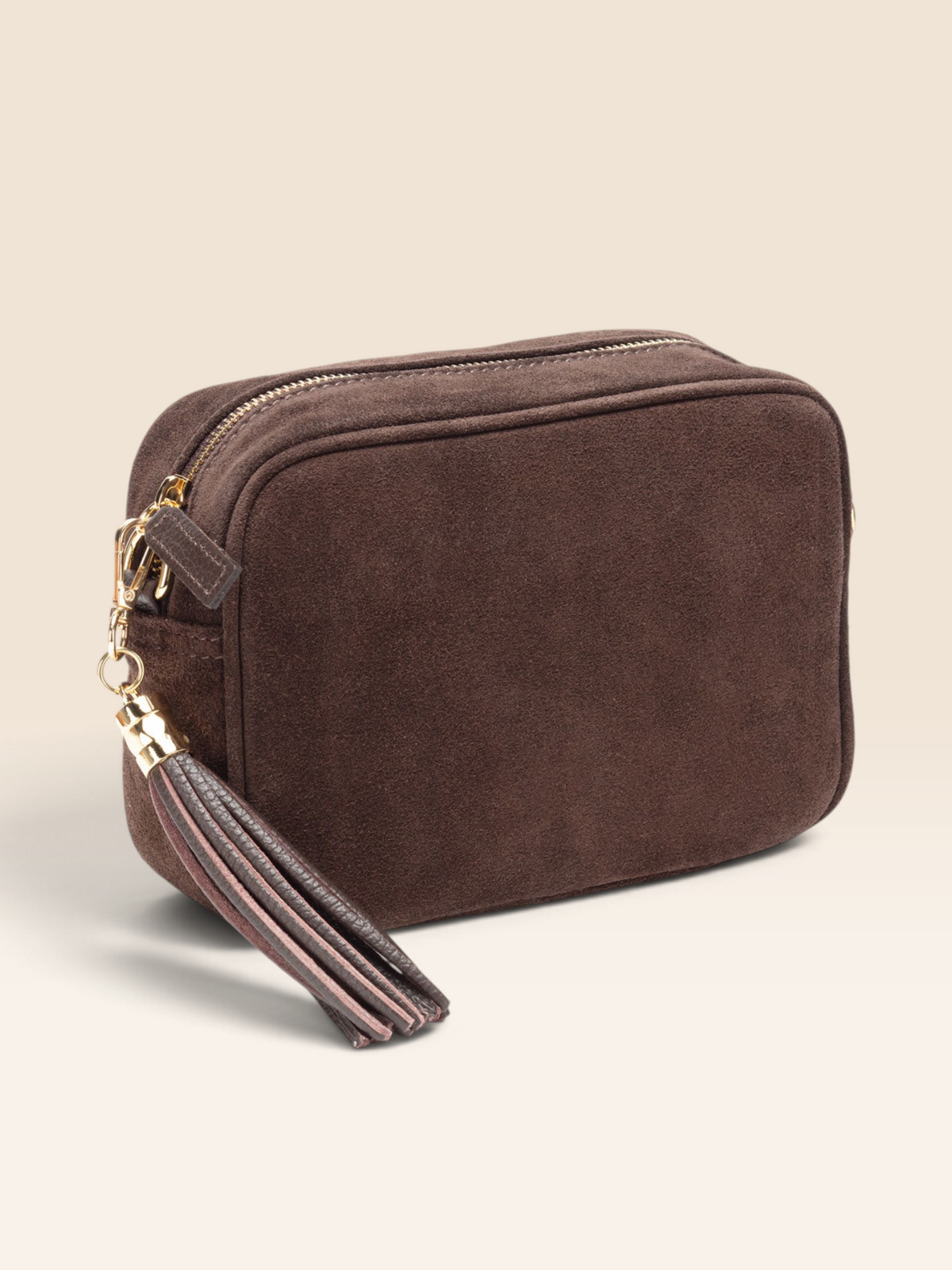 Crossbody Tassel Suede Chocolate Combo-Bag, Gold Card holder & Glasses Case