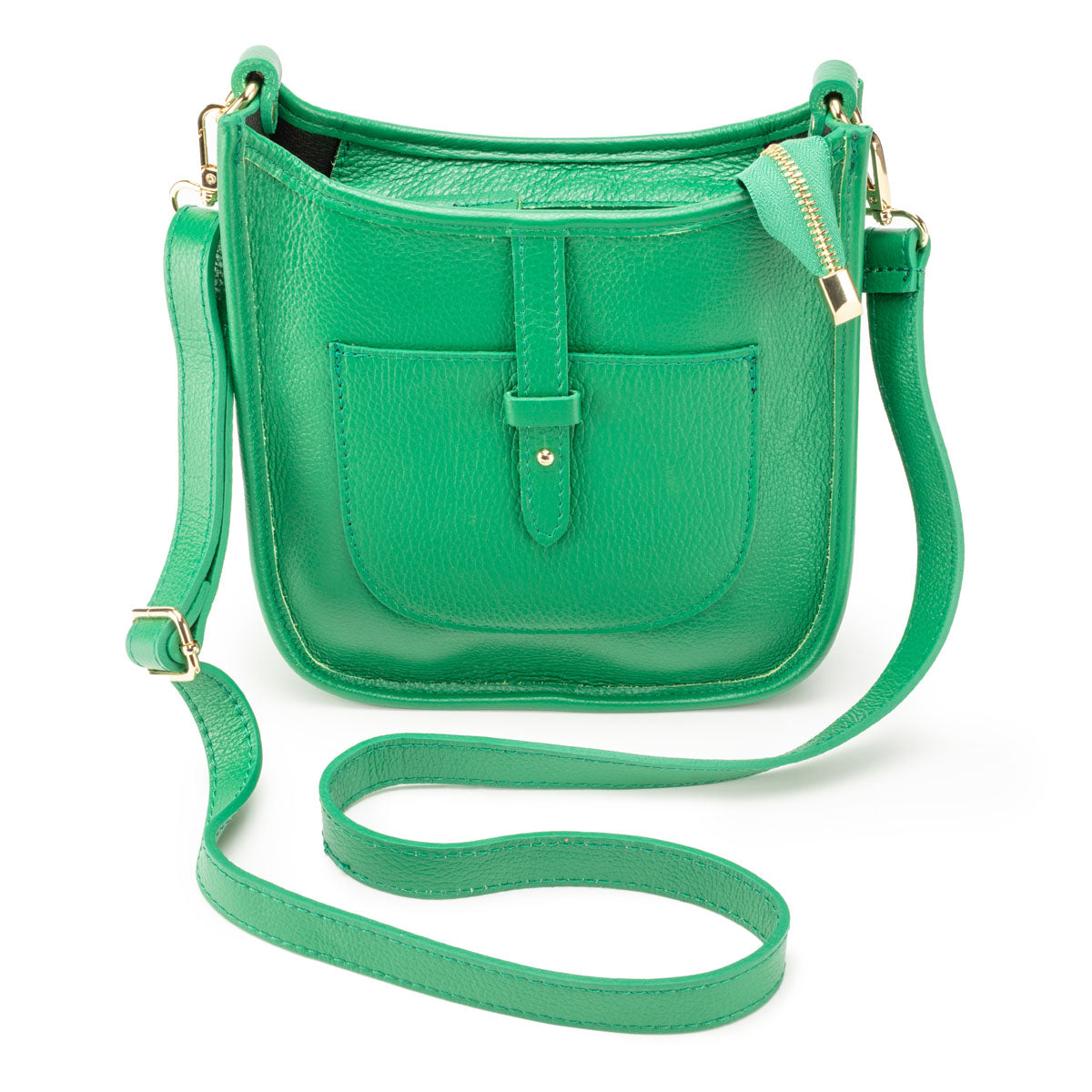 Image of an Emerald Green Orange Leather Messenger Bag with matching strap for Women by Elie Beaumont