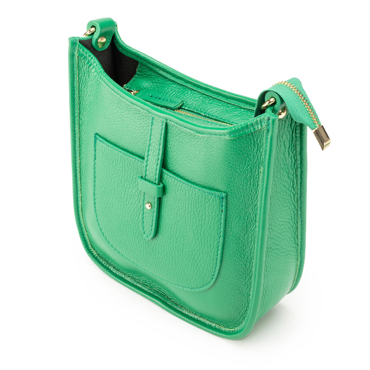 Side View Image of an Emerald Green Leather Messenger bag for Women by Elie Beaumont