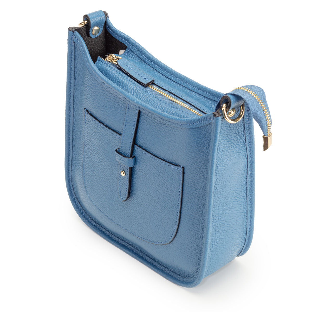 Side View Image of a French Blue Leather Messenger bag for Women by Elie Beaumont