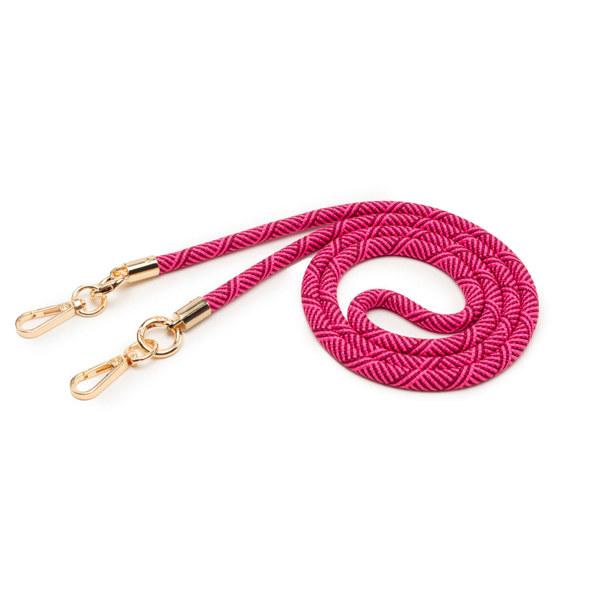 Image of the coiled Fuschia Inca Lanyard Strap for Women by Elie Beaumont