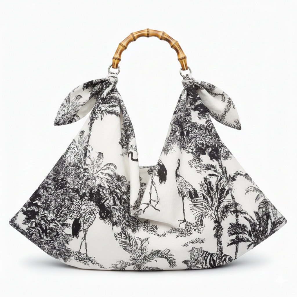 Serendipity Handkerchief Bag - Black & White Crane