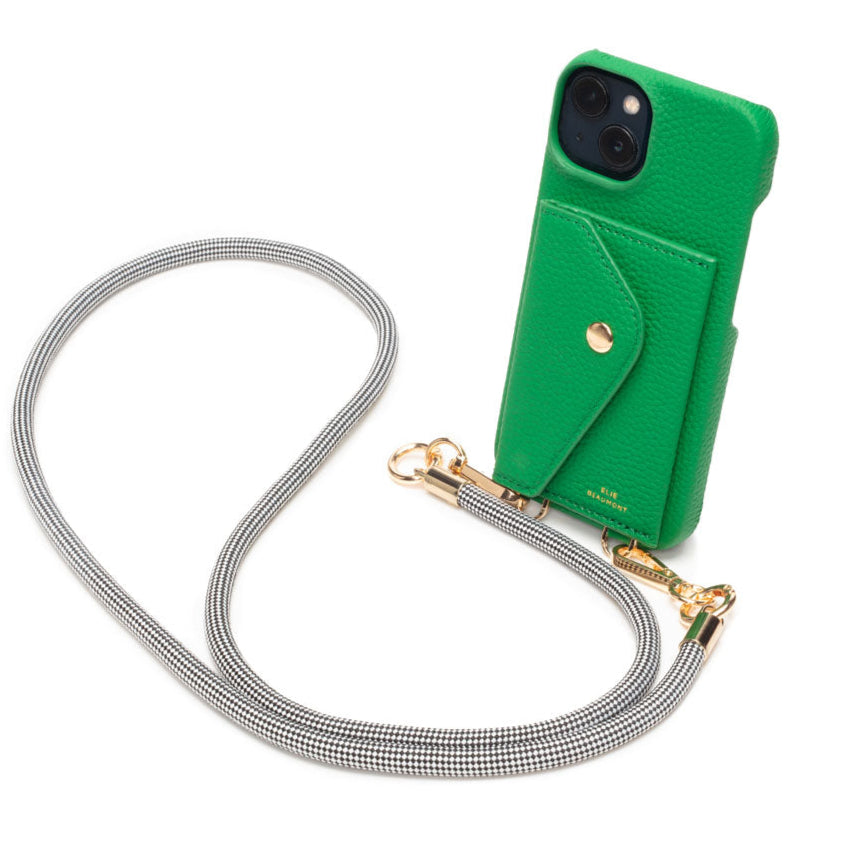 Genuine Leather iPhone Case - Jade - Harlequin Lanyard