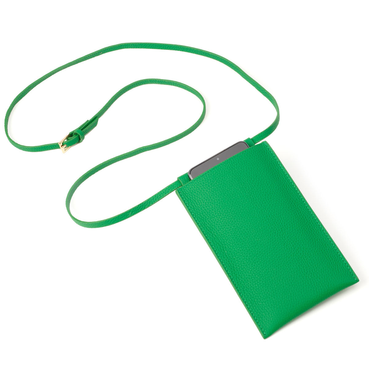 Image of a flatlay Jade Leather Phone Pouch for Women by Elie Beaumont