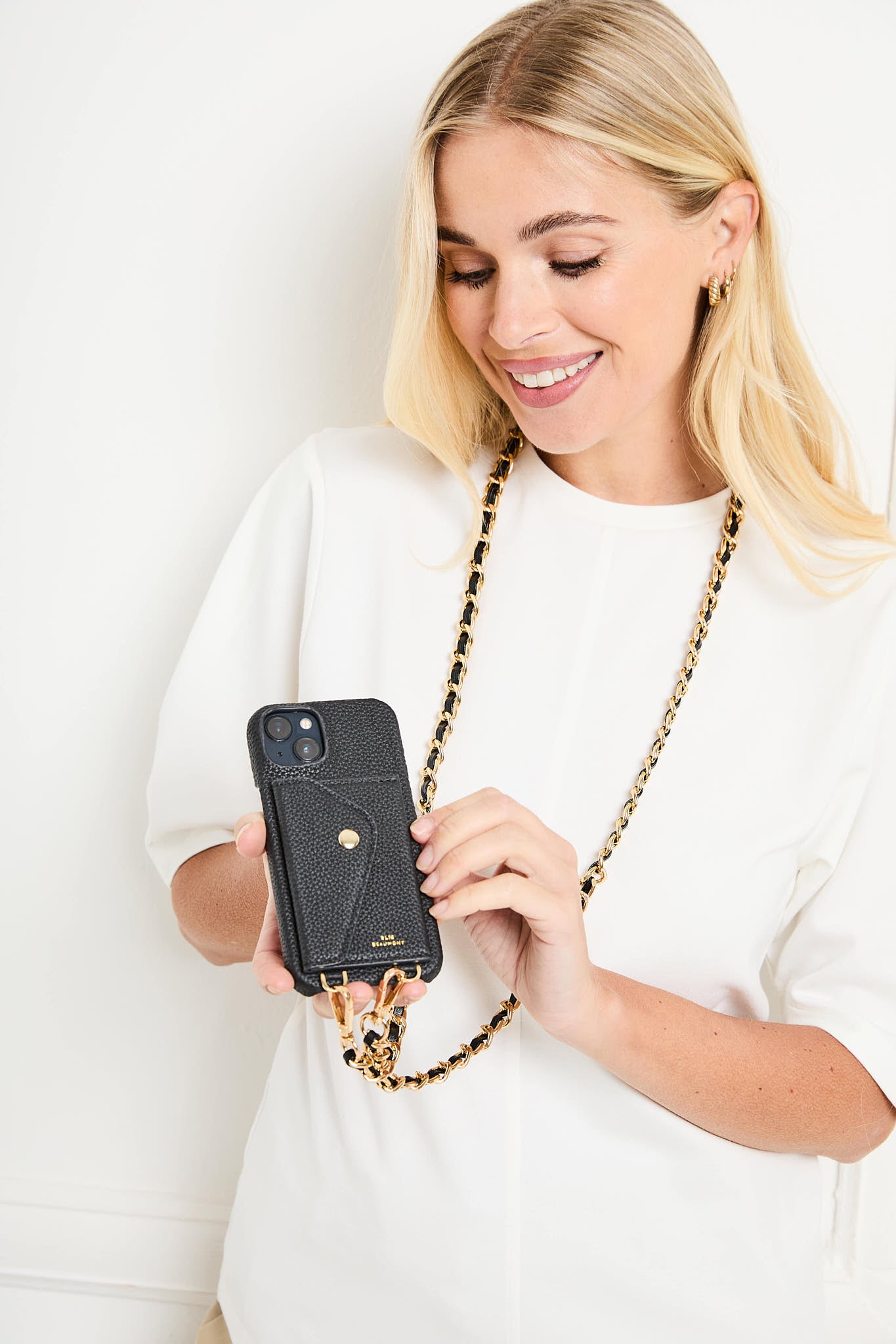 Model Image of Black Hard Leather iPhone case for Women by Elie Beaumont