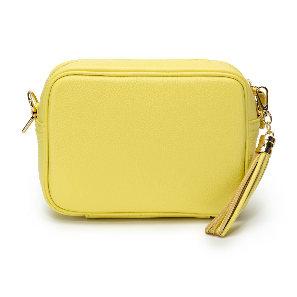 Full frontal Image of a Lemon Yellow Leather Crossbody Tassel Bag for Women by Elie Beaumont
