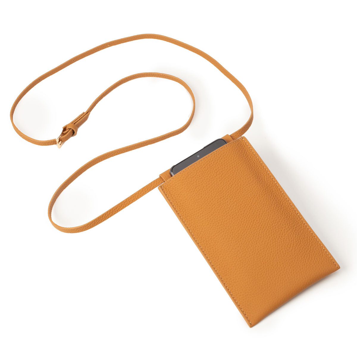 Image of a flatlay Light Tan Leather Phone Pouch for Women by Elie Beaumont
