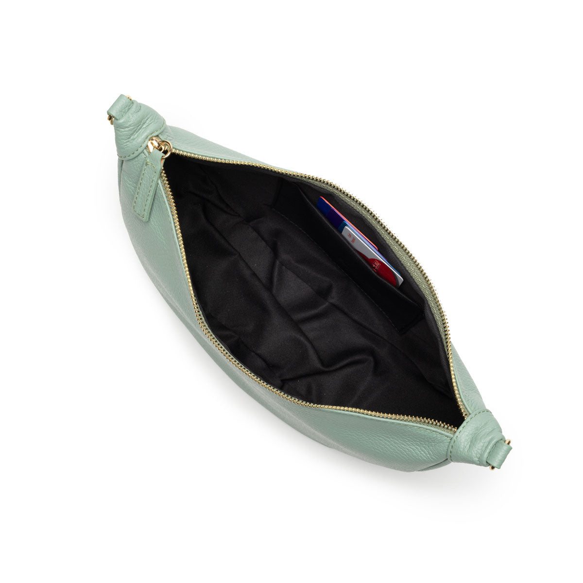 Birds Eye Image of an open Mint Green Leather Hobo bag for Women by Elie Beaumont