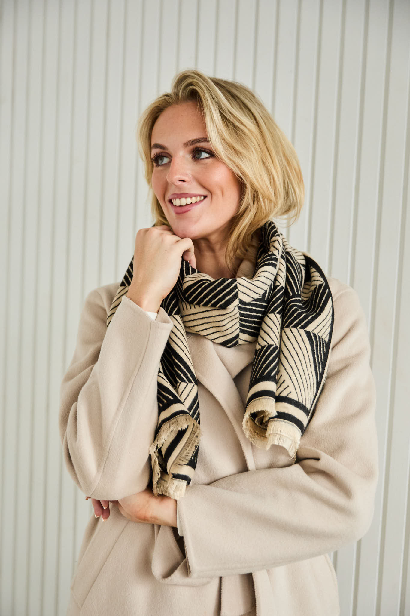 Winter Scarf - Black + Ivory Mosaic