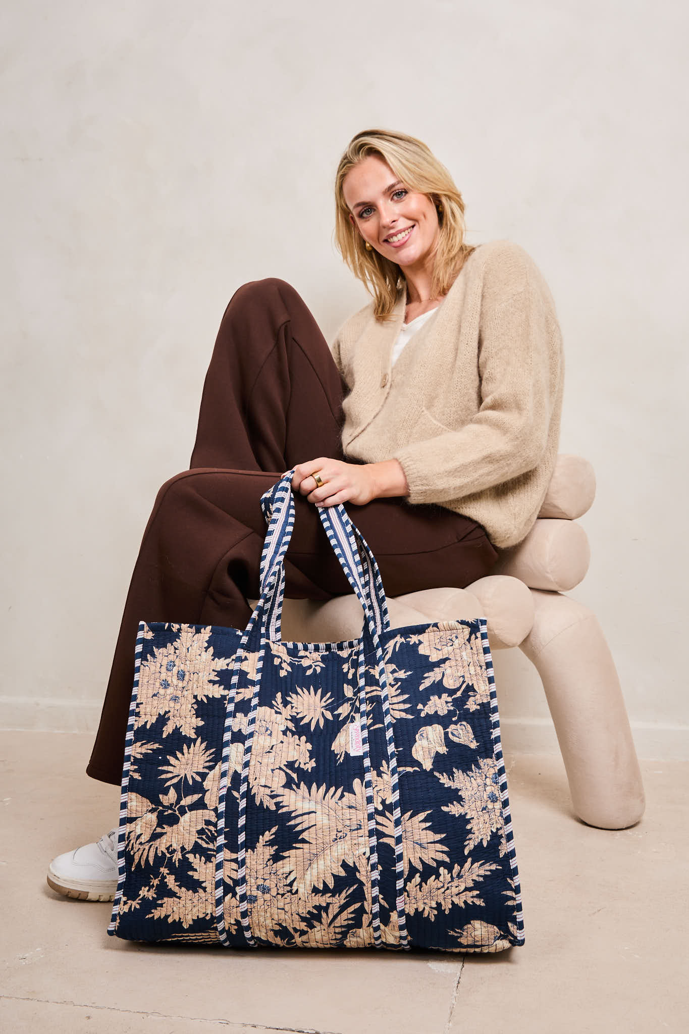 Serendipity Cotton Quilted Tote - Midnight Blossom