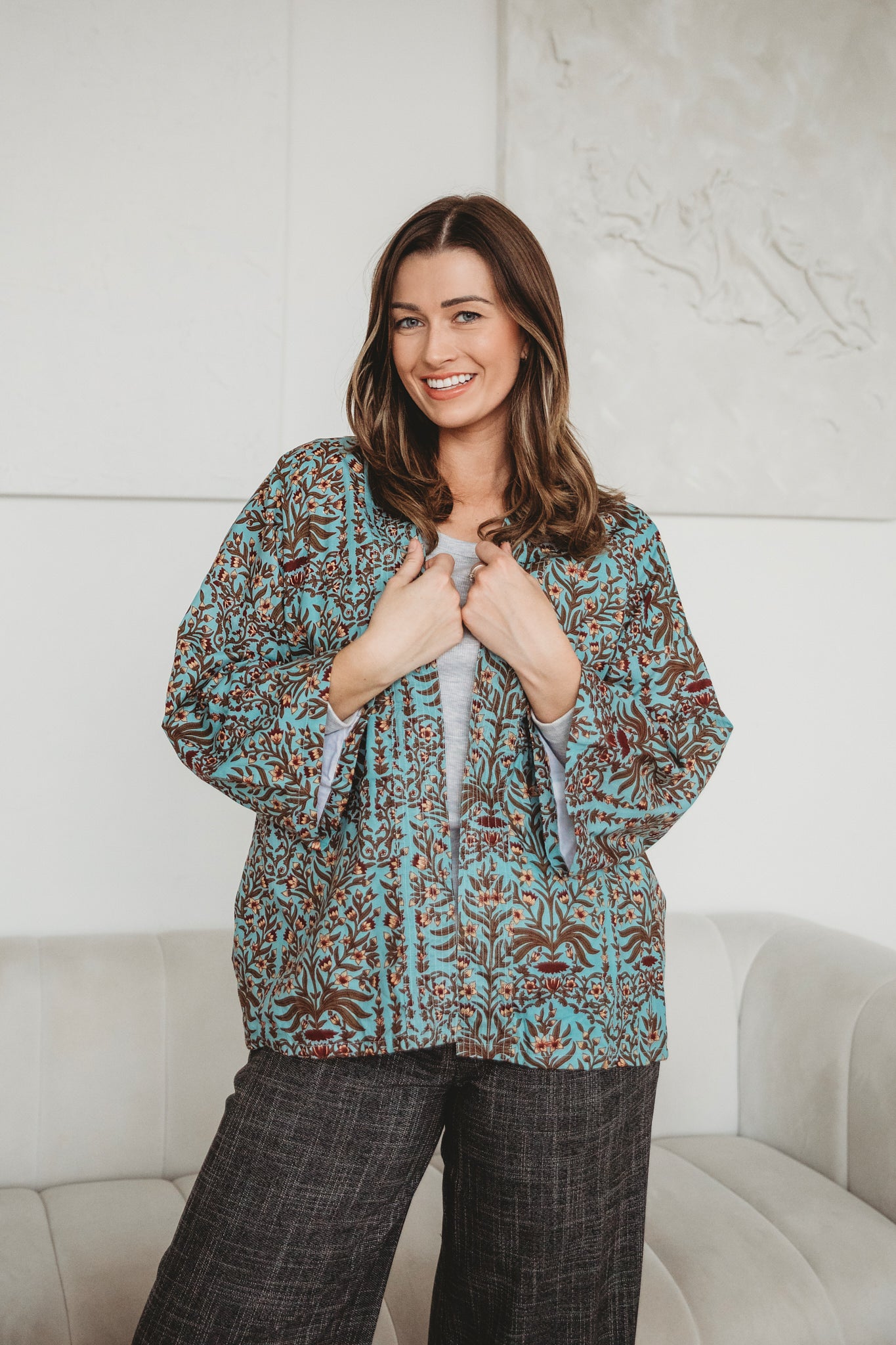 Serendipity Kimono Short - Lt Blue Baroque