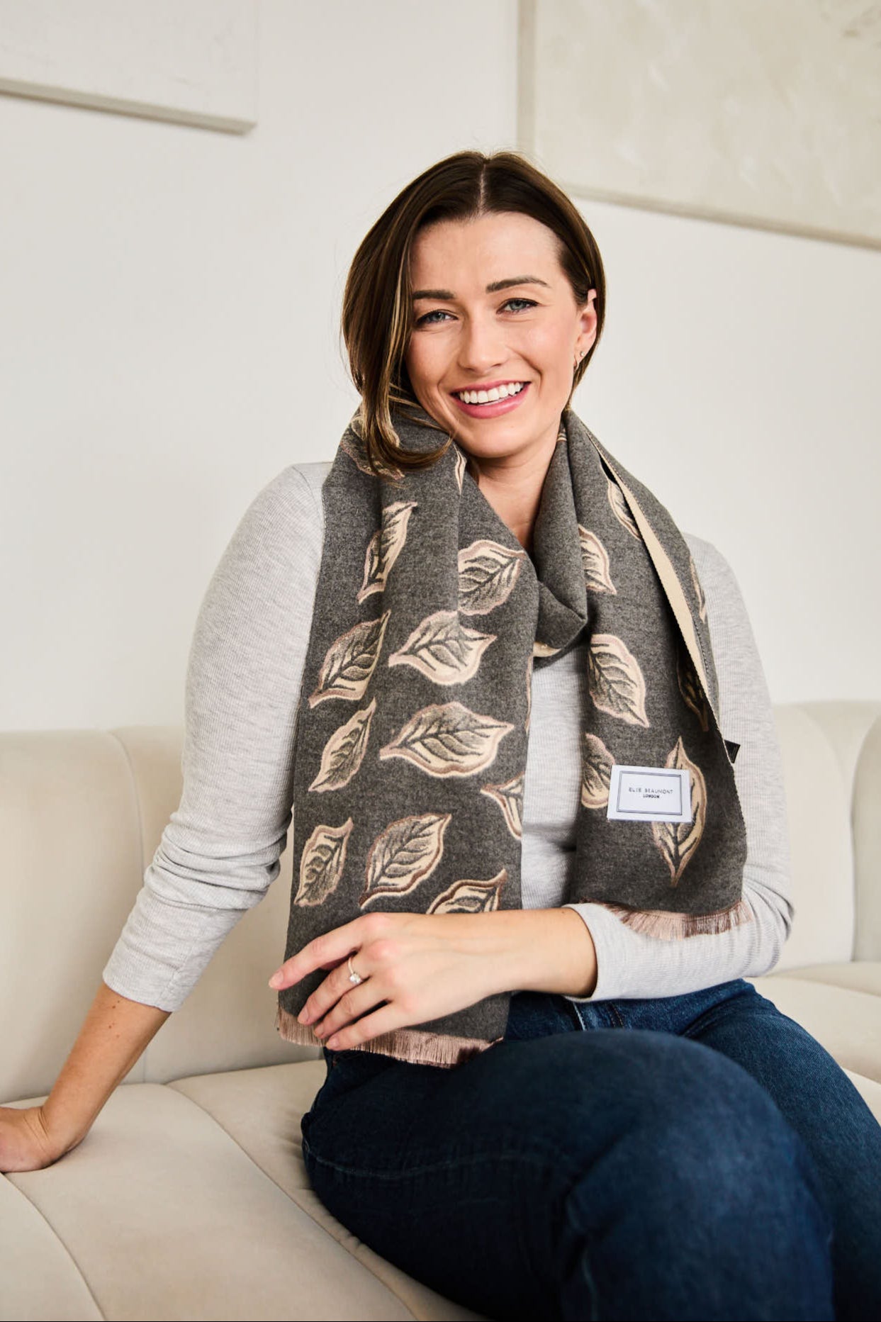 Winter Scarf - Charcoal Leaves