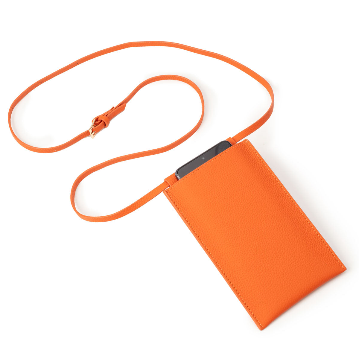 Image of a flatlay Orange Leather Phone Pouch for Women by Elie Beaumont