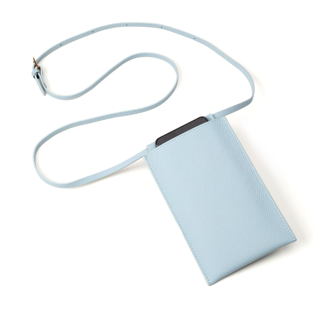 Image of a flatlay Powder Blue Leather Phone Pouch for Women by Elie Beaumont