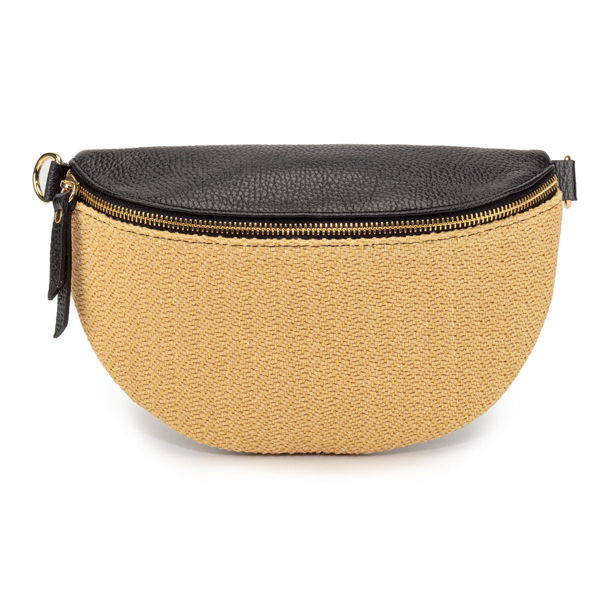 Image of a Raffia Black Leather Slingbag with matching strap for Women by Elie Beaumont