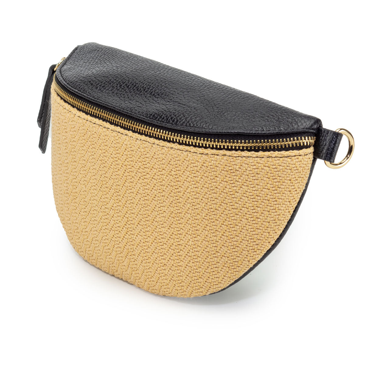 Side View Image of a Raffia Black Leather Slingbag for Women by Elie Beaumont