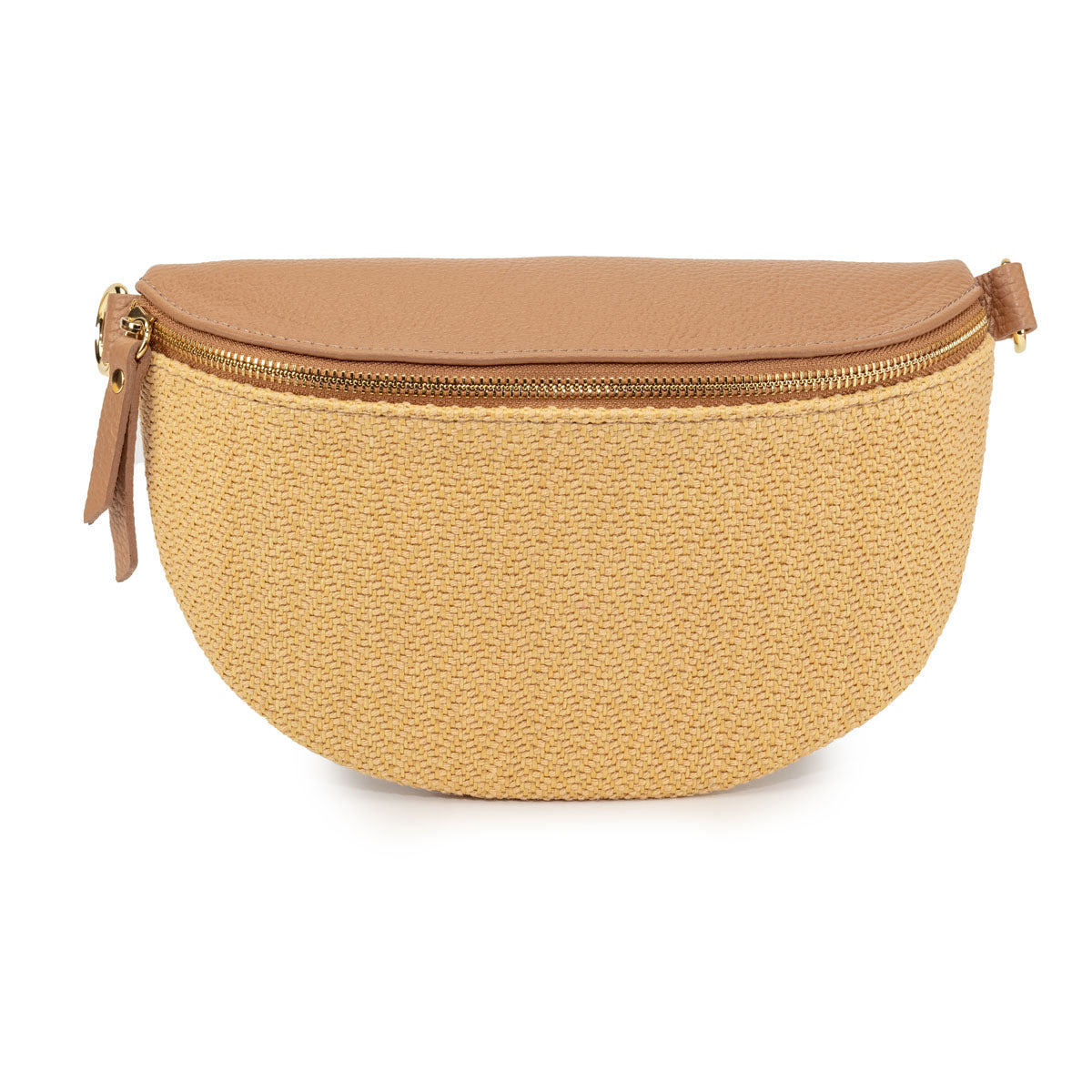 Image of a Raffia Camel Leather Slingbag with matching strap for Women by Elie Beaumont