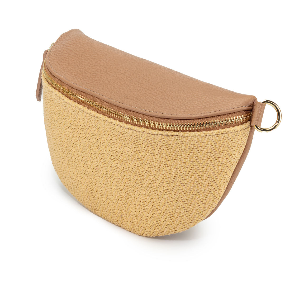 Side View Image of a Raffia Camel Leather Slingbag for Women by Elie Beaumont