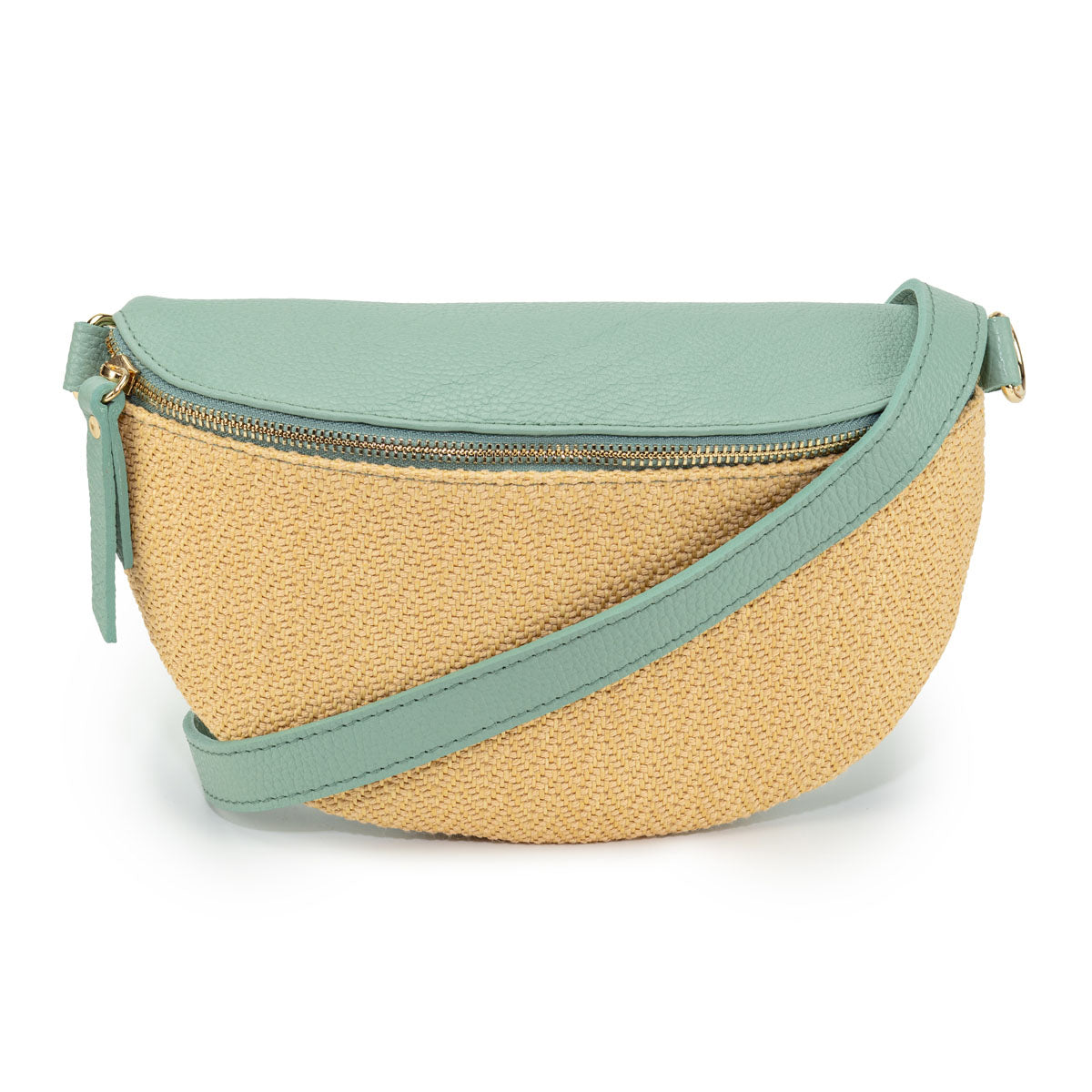 Image of a Raffia Mint Leather Slingbag with matching strap for Women by Elie Beaumont