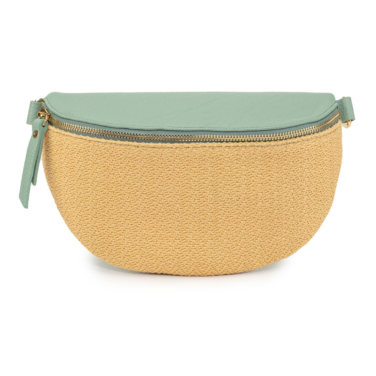 Image of a Raffia Mint Leather Slingbag with matching strap for Women by Elie Beaumont