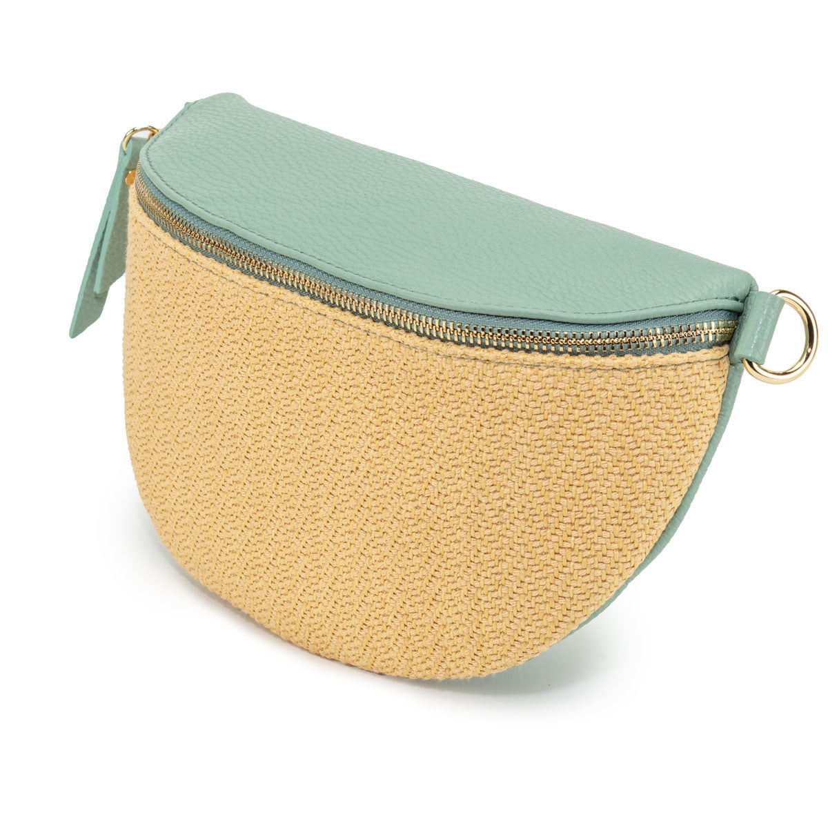 Side View Image of a Raffia Mint Leather Slingbag for Women by Elie Beaumont