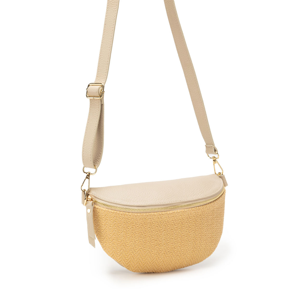 Front View Image of a Raffia Stone Leather Slingbag with strap for Women by Elie Beaumont