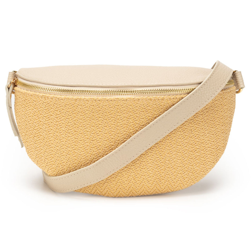 Image of a Raffia Stone Leather Slingbag with matching strap for Women by Elie Beaumont