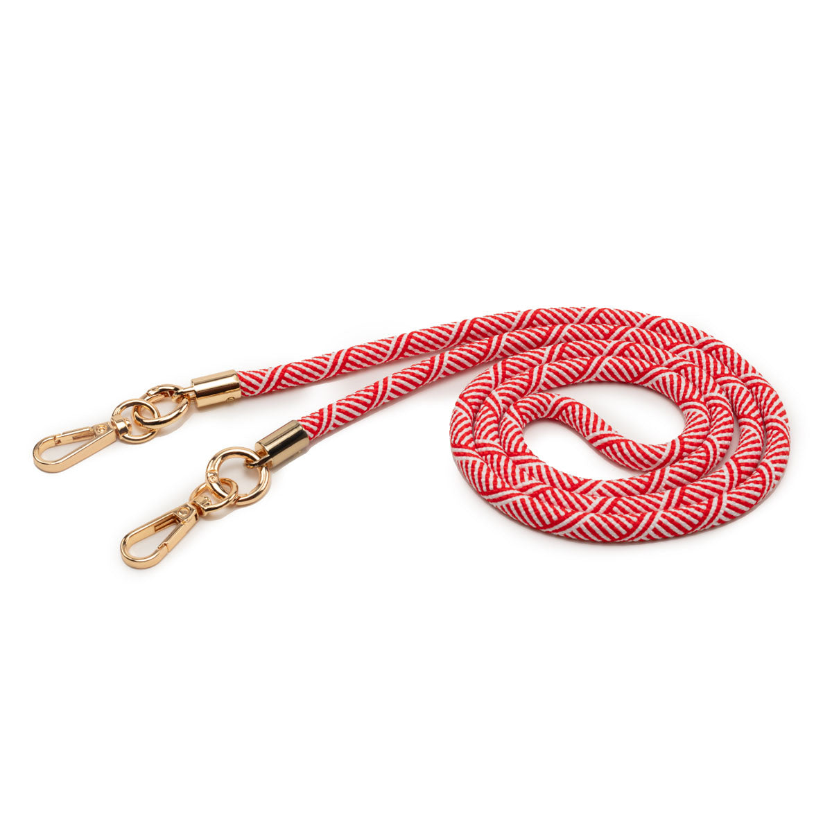 Image of the coiled Red Inca Lanyard Strap for Women by Elie Beaumont