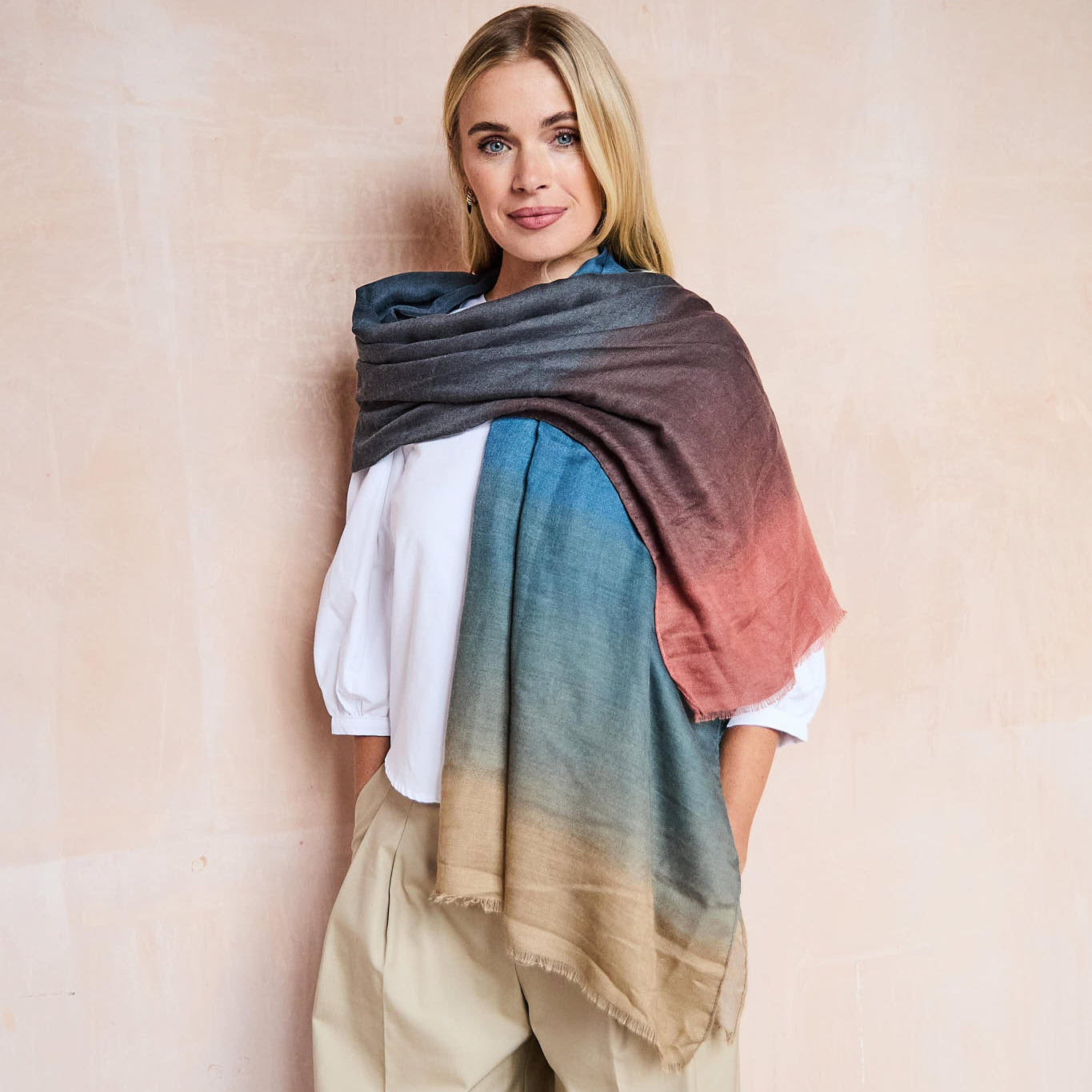 Model Image of Shaded Jewel Tones Scarf by Elie Beaumont
