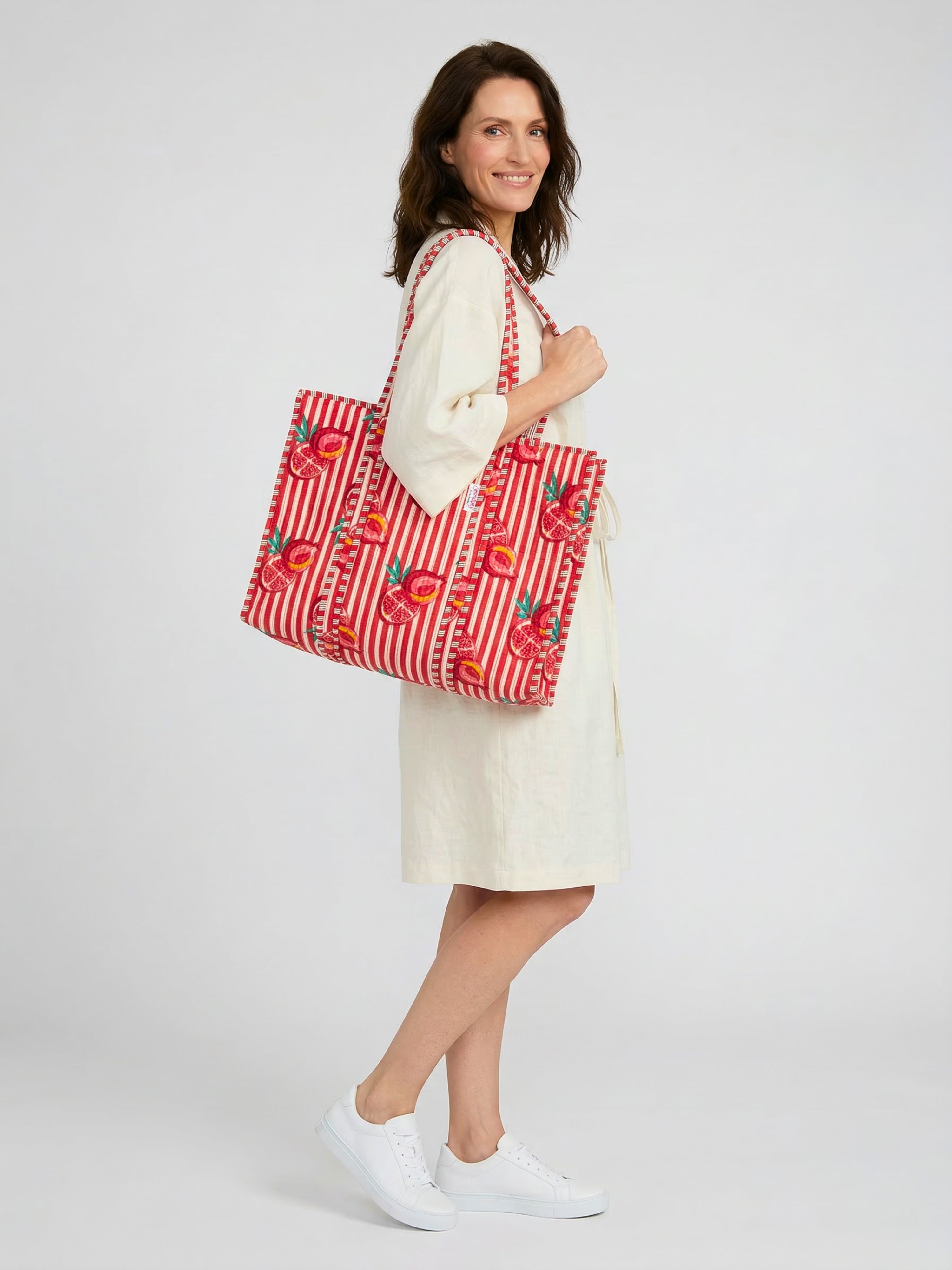 Serendipity Cotton Quilted Tote - Pink Pomegranate