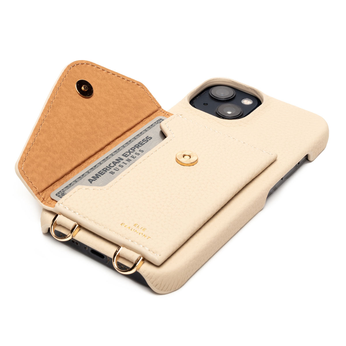 Side Image of a Stone Hard Leather iPhone case for Women with open pocket by Elie Beaumont