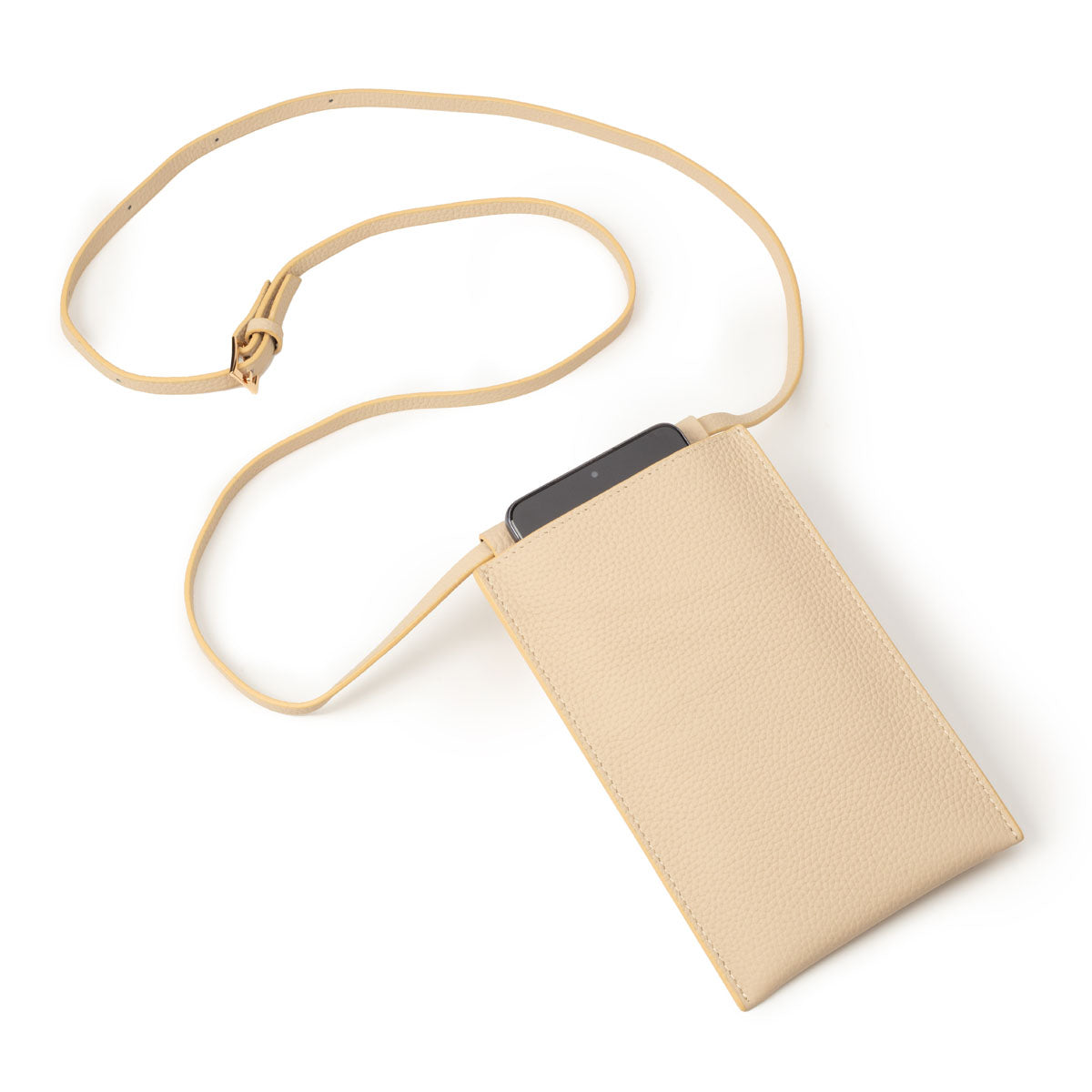 Image of a flatlay Stone Leather Phone Pouch for Women by Elie Beaumont