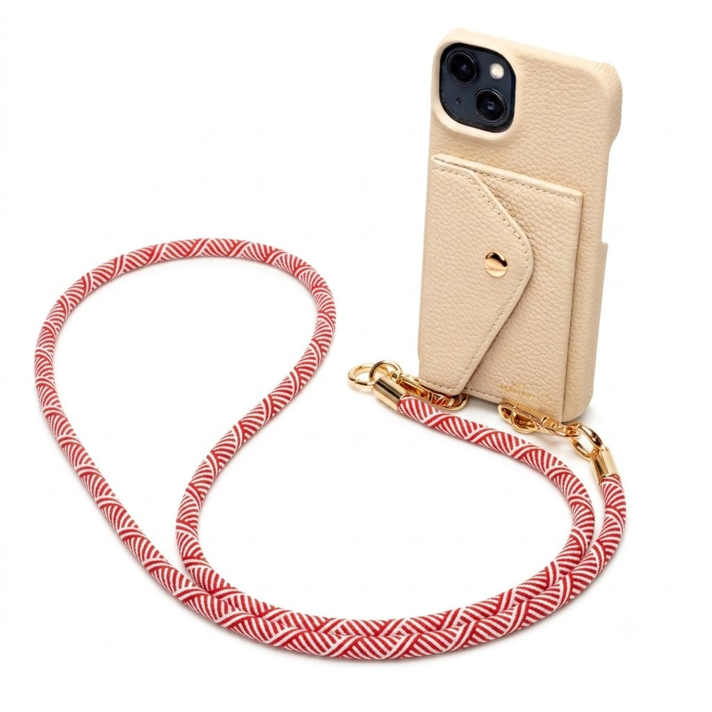 Genuine Leather iPhone Case - Stone - Red Inca Lanyard