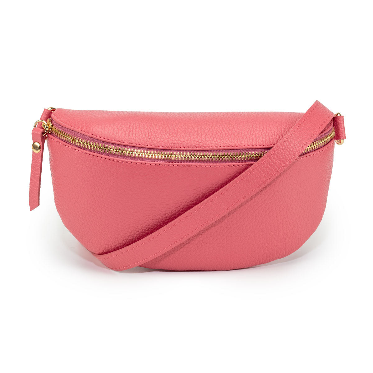 Image of a Strawberry Pink Leather Regular Sized Slingbag with matching strap for Women by Elie Beaumont