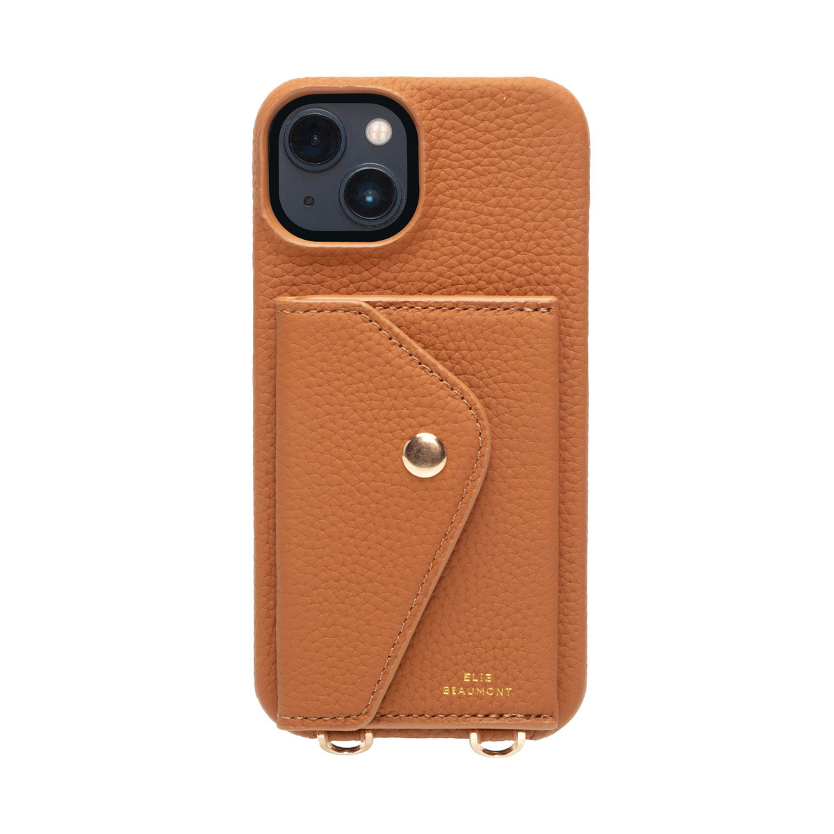 Frontal Image of a Tan Hard Leather iPhone case for Women by Elie Beaumont