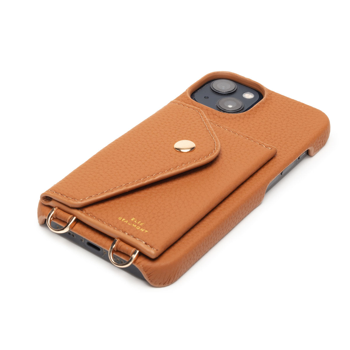 Side Image of a Tan Hard Leather iPhone case for Women by Elie Beaumont