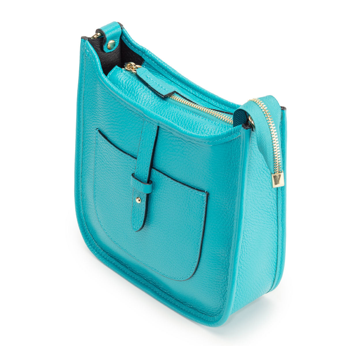 Side View Image of a Turquoise Blue Leather Messenger bag for Women by Elie Beaumont