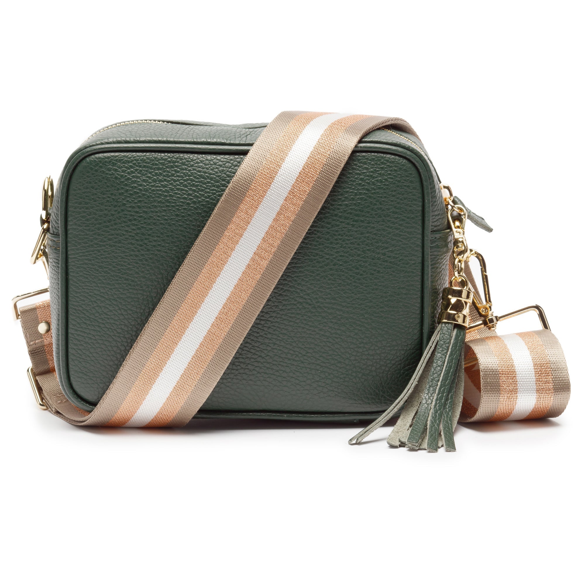 Crossbody Bottle Green (Champagne Stripes strap)