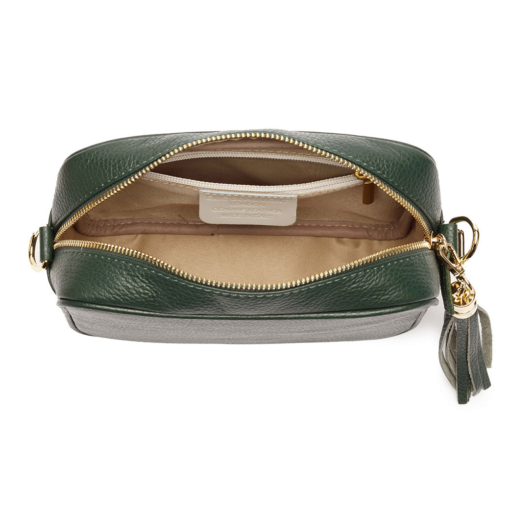 CROSSBODY FLASCHENGRÜN (CHAMPAGNE STRIPES RIEMEN)