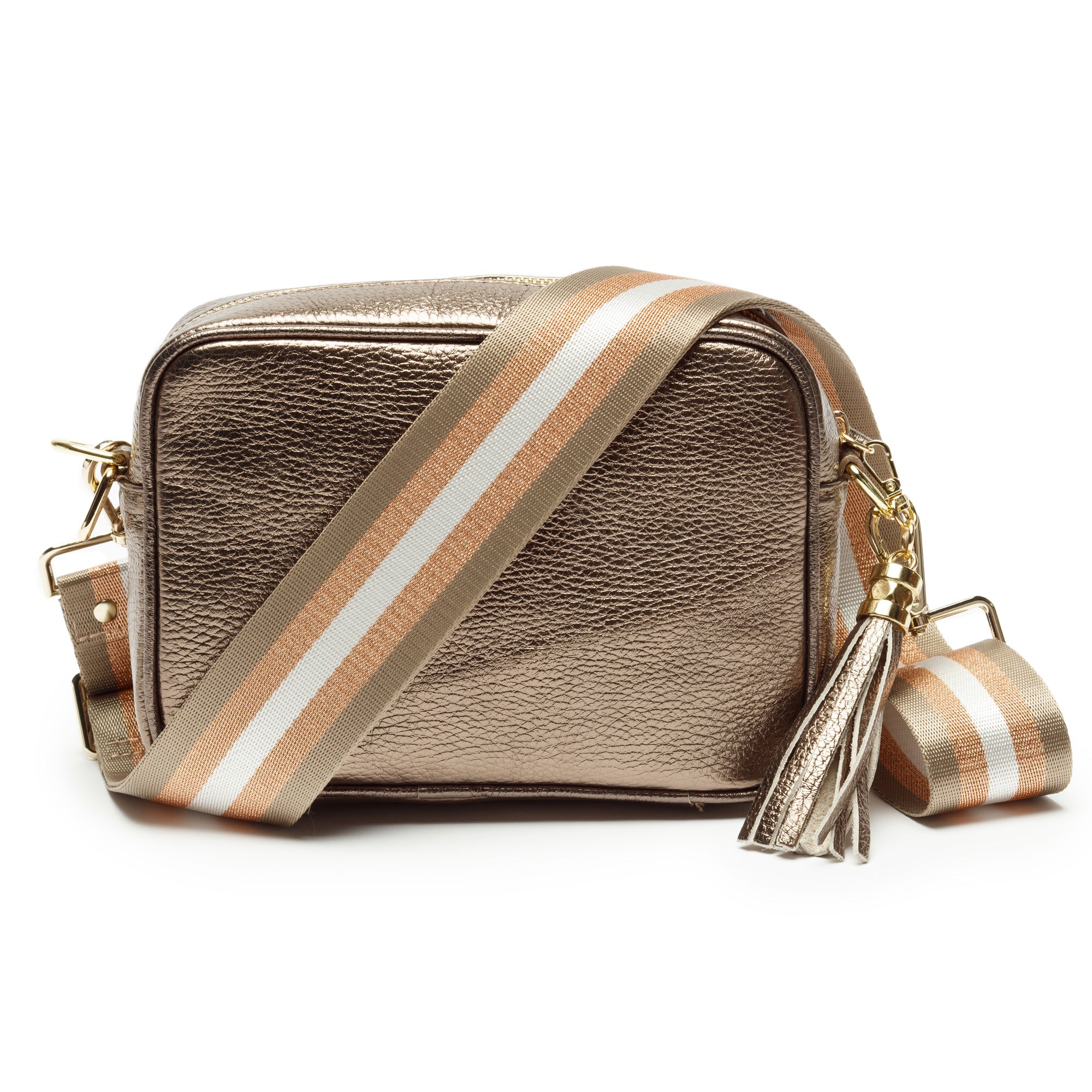 CROSSBODY METALLISCHE BRONZE (CHAMPAGNER STREIFEN RIEMEN)