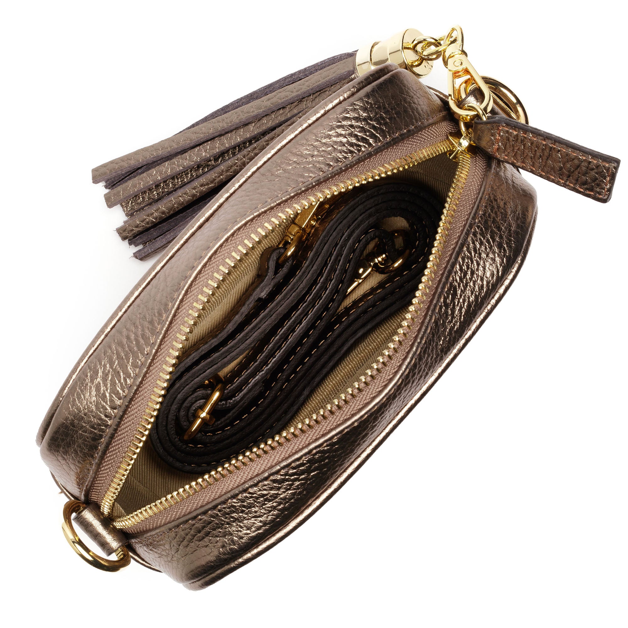 MINI CROSSBODY BRONZE (SCHWARZ/GOLD/WEISS RIEMEN)