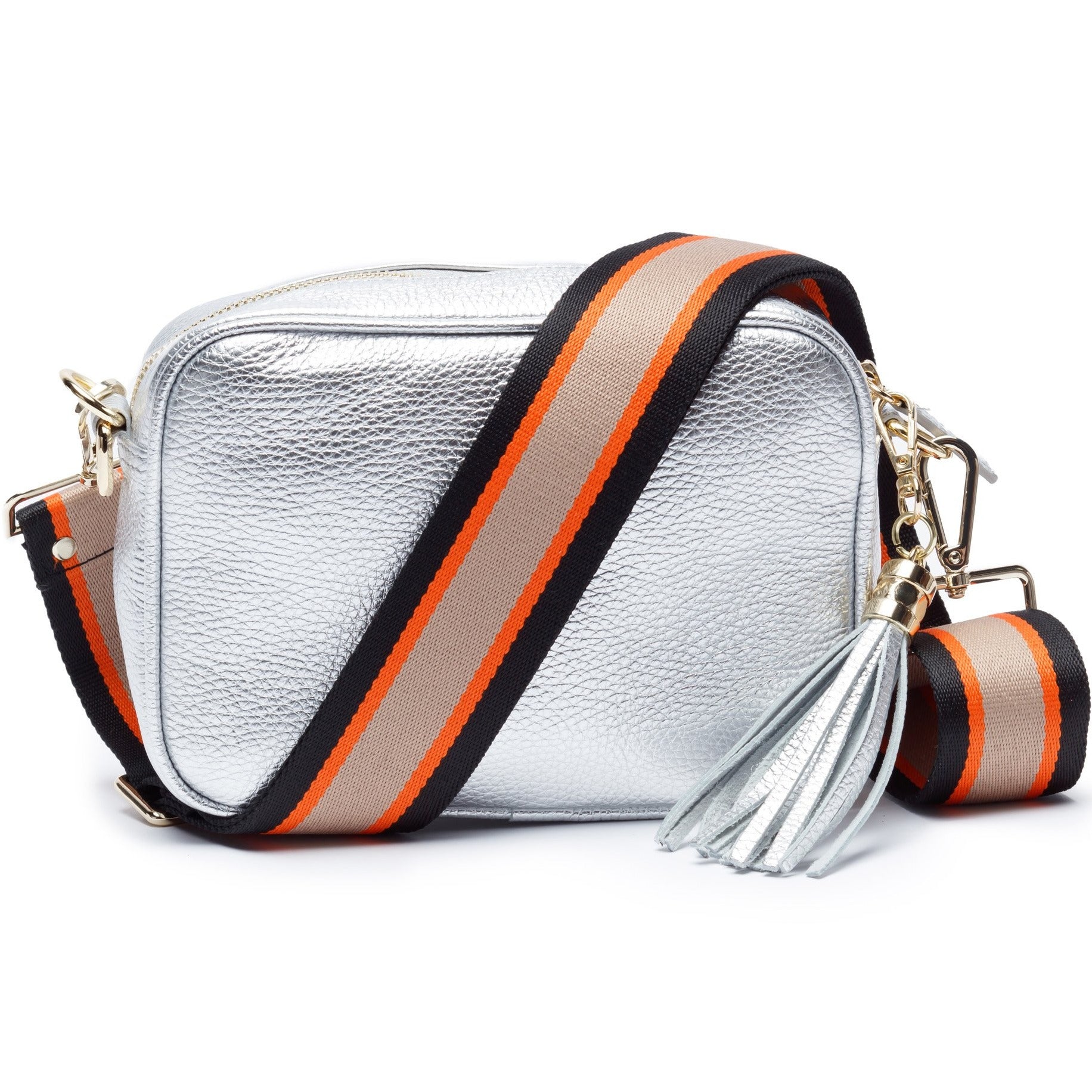 Crossbody Silver (Black/Orange stripe Strap)