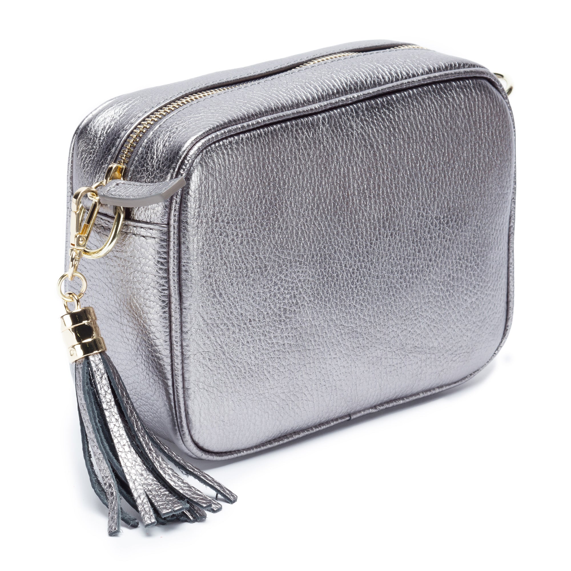 CROSSBODY METALLISCHES ZINN (SCHWARZ/WEISS/GOLD RIEMEN)