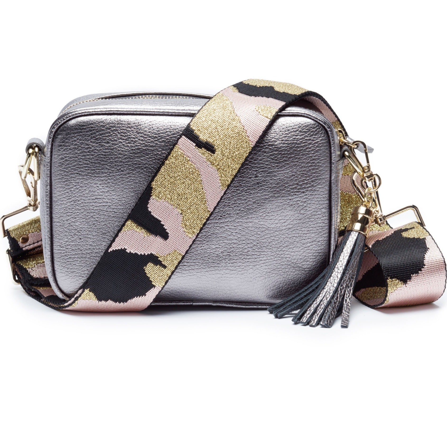 Crossbody Metallic Pewter (Pink Camouflage Strap)