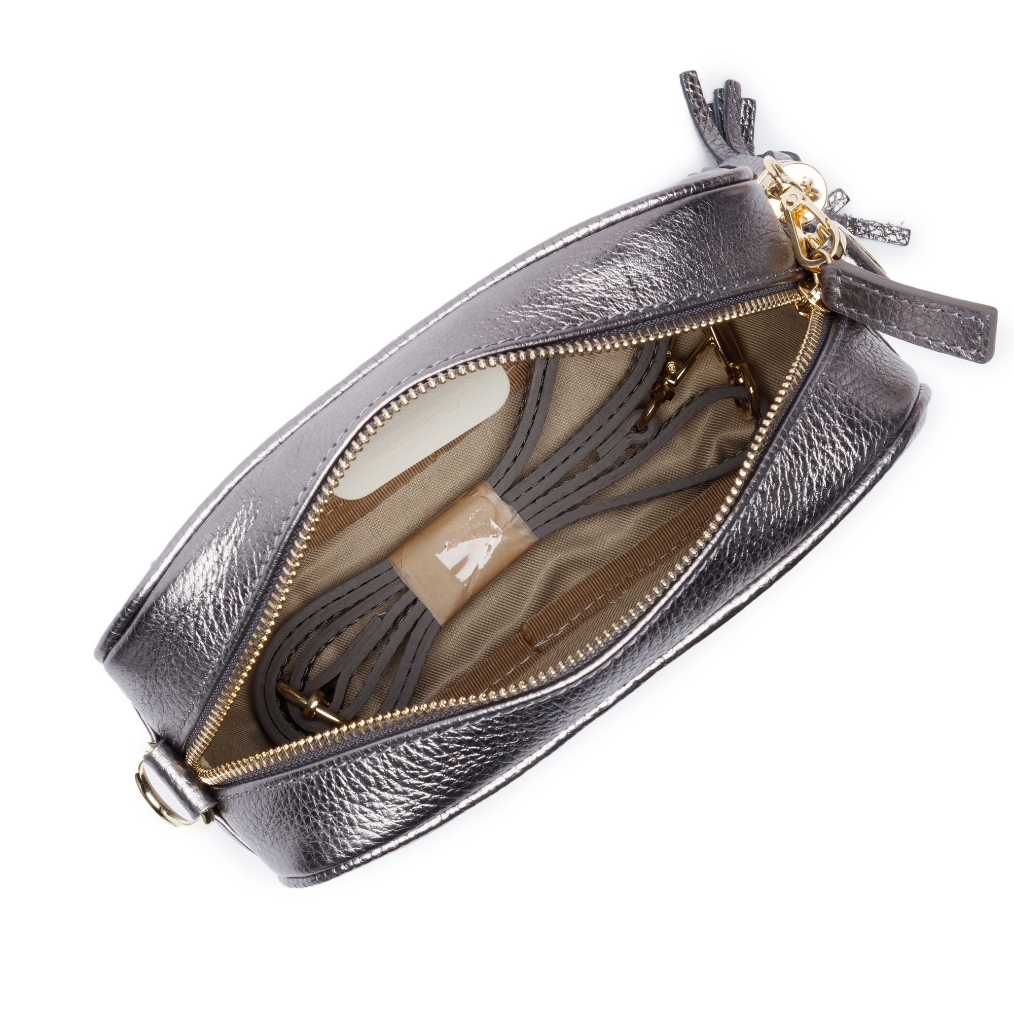 Crossbody Metallic Pewter (Black/White/Gold Strap)