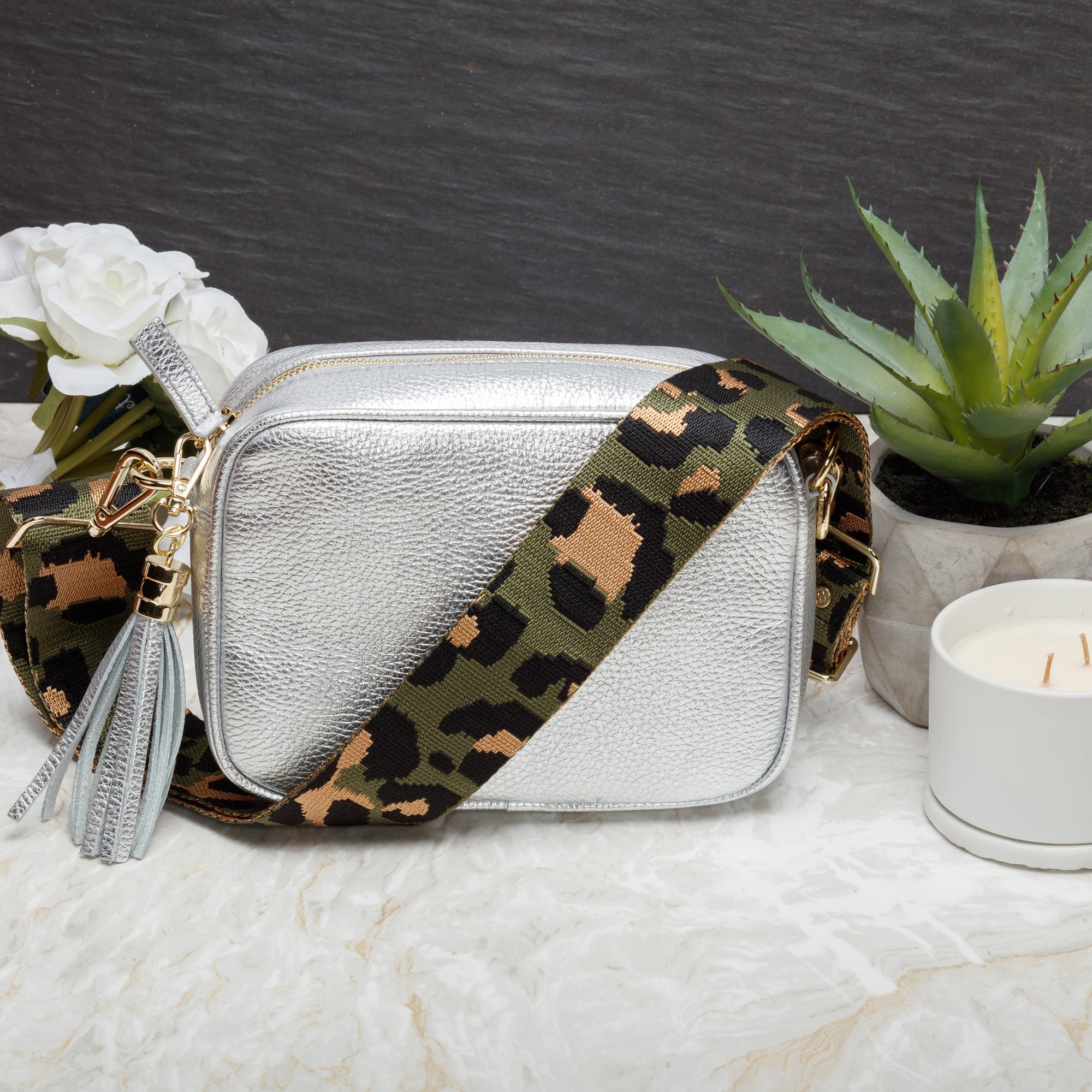 Crossbody Silver (Olive Leopard Strap)