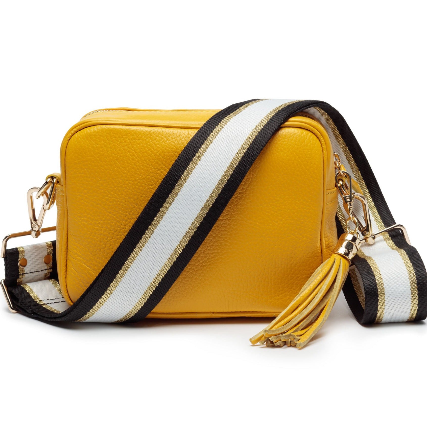 Crossbody Sunflower Yellow (Black/Gold/White Stripes Strap)