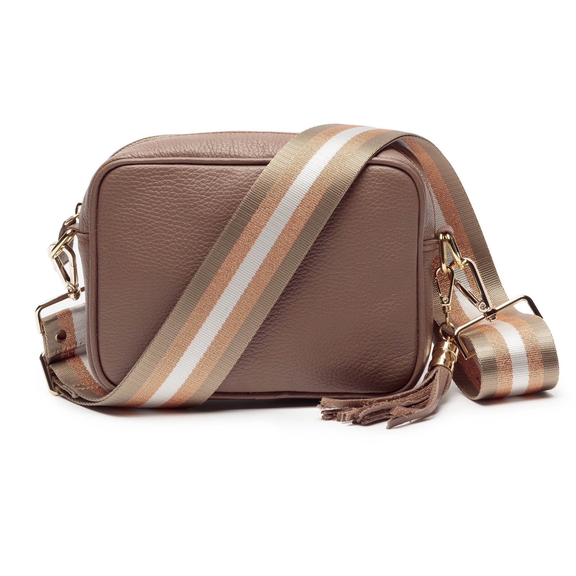 Crossbody Taupe (Champagne Stripes strap)